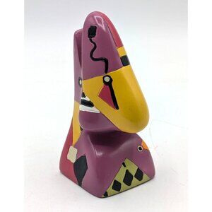 Picassos Nose Eyeglasses Holder Picasonse Painted Resin Purple Yellow 4"